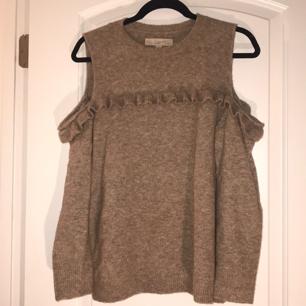 LOFT Ruffle Cold Shoulder Sweater - Picture 2 of 5